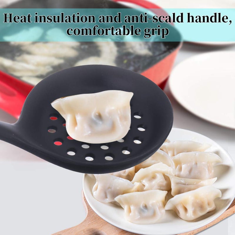 77L Slotted Spoon, Heatproof Skimmer Strainer Slotted Spoon, Seamless One-Piece Non-Stick Cooking Silicone Scoop Ladle with Ergonomic Handle for Filter Vegetable, Pasta and More (Black) - Image 5